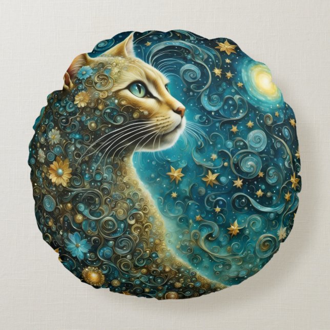 Almofada Redonda cute cat Round Pillow (Frente)