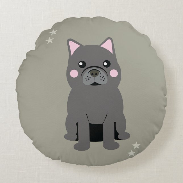 Almofada Redonda Cute Cheeks Gray French Bulldog (Frente)