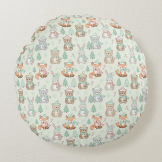 Almofada Redonda Cute Christmas Animals Seamless Pattern
