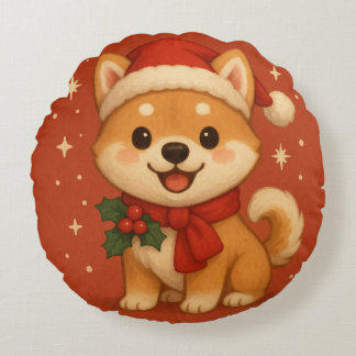 Almofada Redonda Cute Christmas Puppy