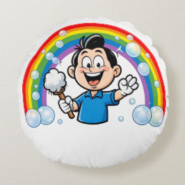 Almofada Redonda Cute Cleaning Mascot Rainbow Cartoon Design Art