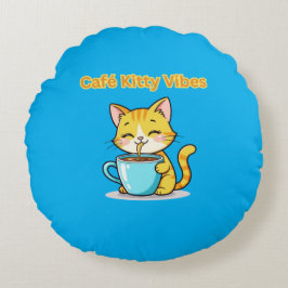 Almofada Redonda **Cute Coffee Cat – Adorable Cat Drinking Coffee I