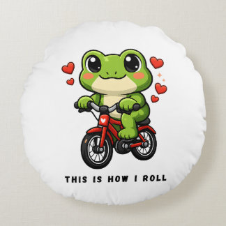 Almofada Redonda Cute Cycling Frog | Kawaii Frog Bicycle Art