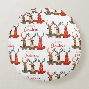 Almofada Redonda Cute Deer. Veado de Natal em Escarvas. Humor Festi