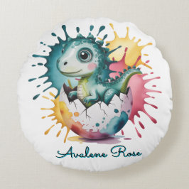 Almofada Redonda Cute Dinosaur with Watercolor Splash Baby Shower