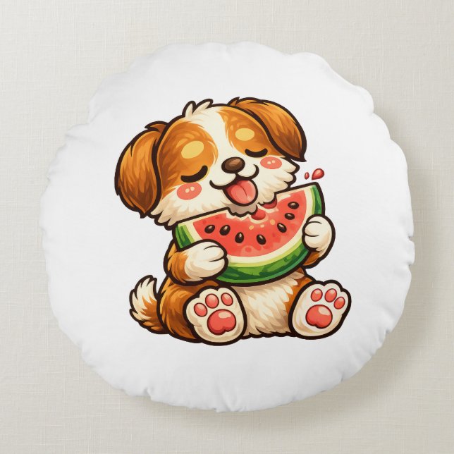 Almofada Redonda Cute Dog Watermelon (Frente)