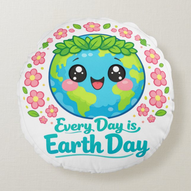 Almofada Redonda Cute Earth Day Throw Pillow (Frente)