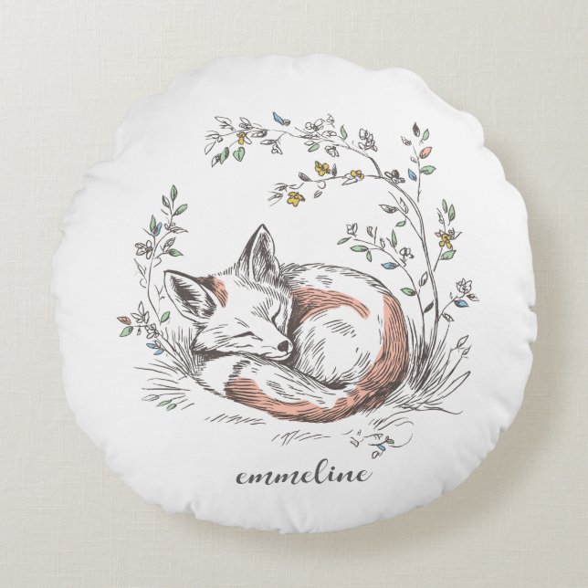 Almofada Redonda Cute Forest Woodland Fox Personalized (Frente)