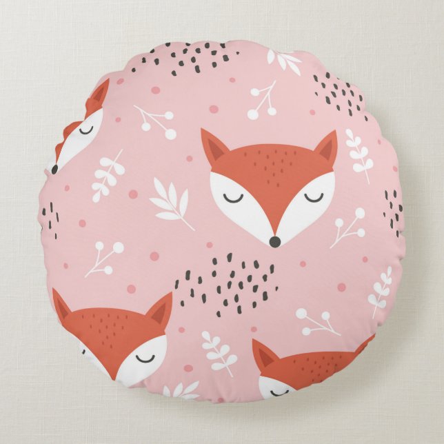 Almofada Redonda Cute fox seamless pattern, wolf hand drawn forest  (Frente)