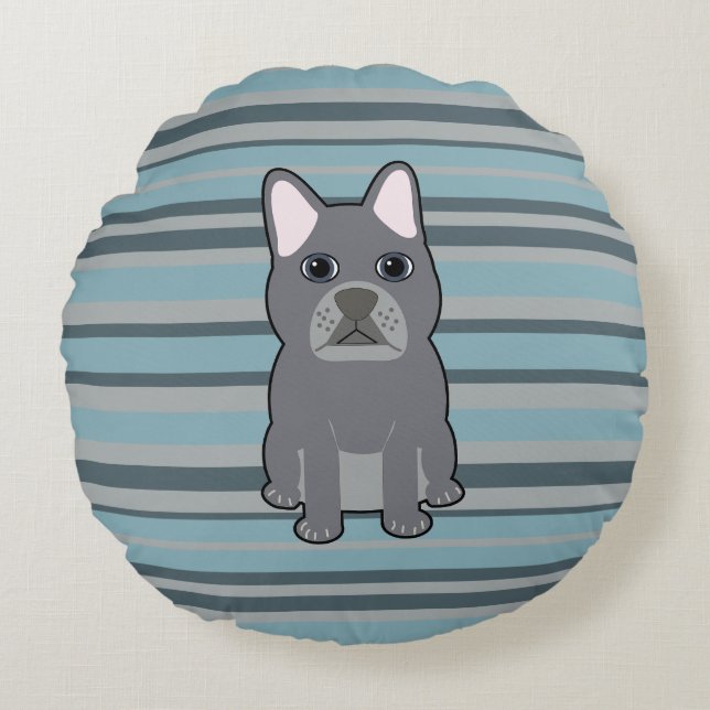 Almofada Redonda Cute French Bulldog Blue Striped (Frente)