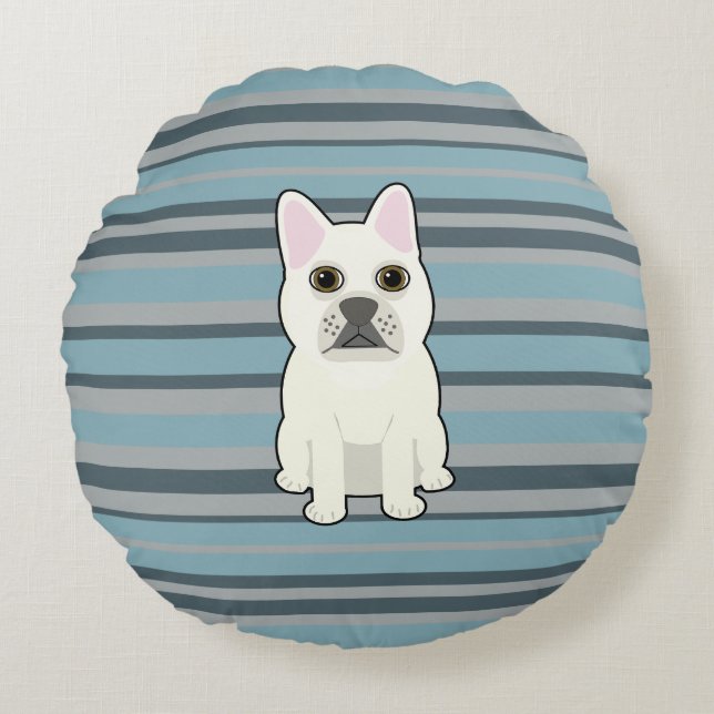 Almofada Redonda Cute French Bulldog Blue Striped (Frente)