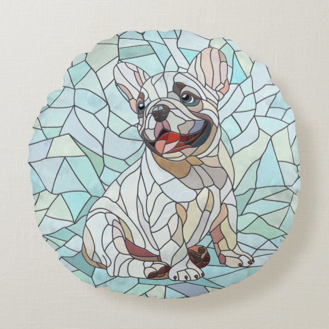 Almofada Redonda Cute French Bulldog Puppy - mosaico pastel (Frente)