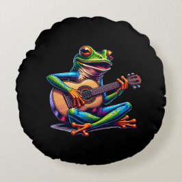 Almofada Redonda Cute Frog Playing a Guitar