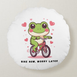 Almofada Redonda Cute Frog Riding Bicycle | Funny Frog Lover Gift