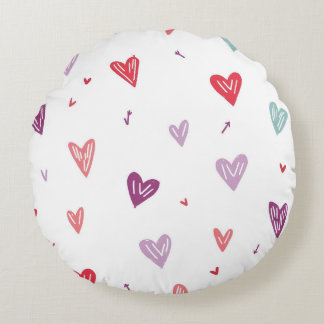 Almofada Redonda Cute Hand-Drawn Colorful Hearts Round Pillow