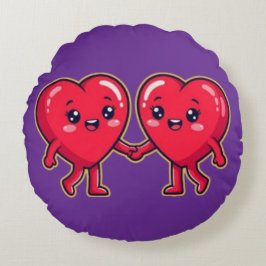 Almofada Redonda Cute Heart Characters Holding Hands