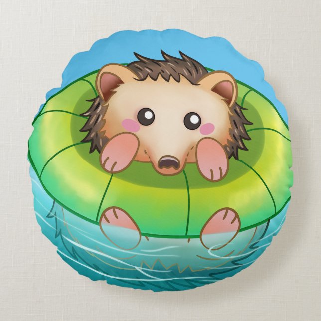 Almofada Redonda cute hedgehog swimming  (Frente)
