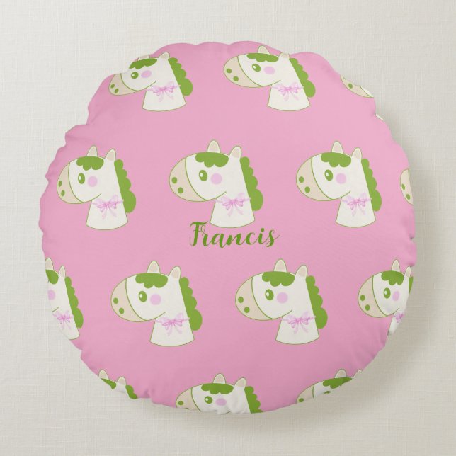 Almofada Redonda Cute Horses Personalized Pastel Round Pillow (Frente)