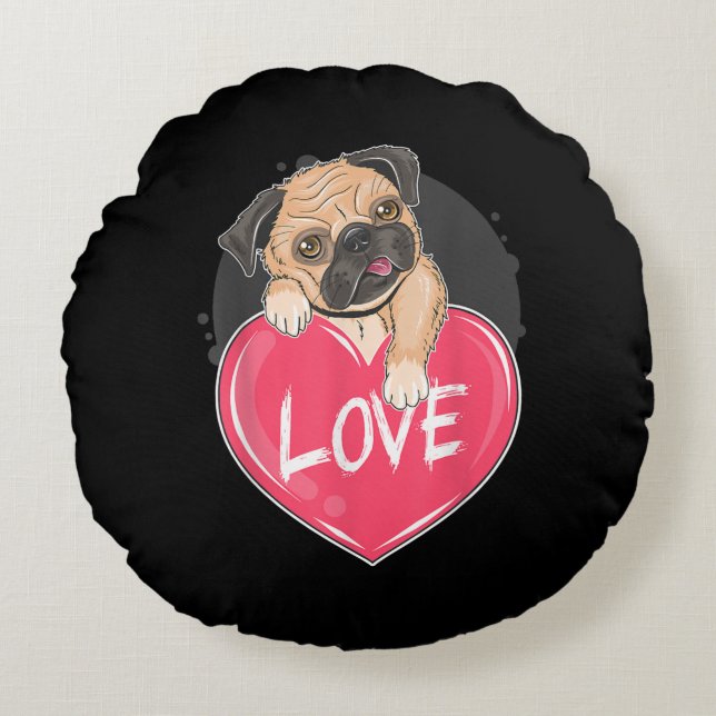 Almofada Redonda Cute I Steal Heart Pug | Presente no Dia dos Namor (Frente)