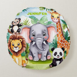 Almofada Redonda Cute Kids Safari Selva Animal Personalizado Nome