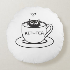 Almofada Redonda Cute Kit-Tea Cat Pun for Cat Moms