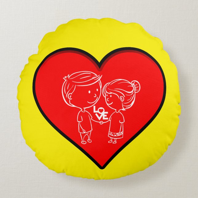 Almofada Redonda Cute Love Couple Heart Design Round Pillow (Frente)