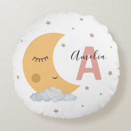 Almofada Redonda Cute Moon & Clouds Round Nursery Pillow Pink Initi