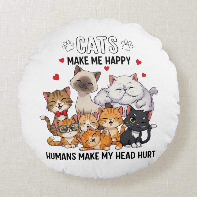 Almofada Redonda Cute Pack of Happy Cats (Frente)