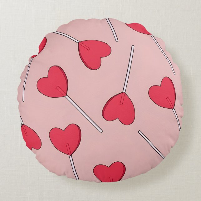 Almofada Redonda Cute Pink Heart Lollipops Seamless Pattern (Frente)