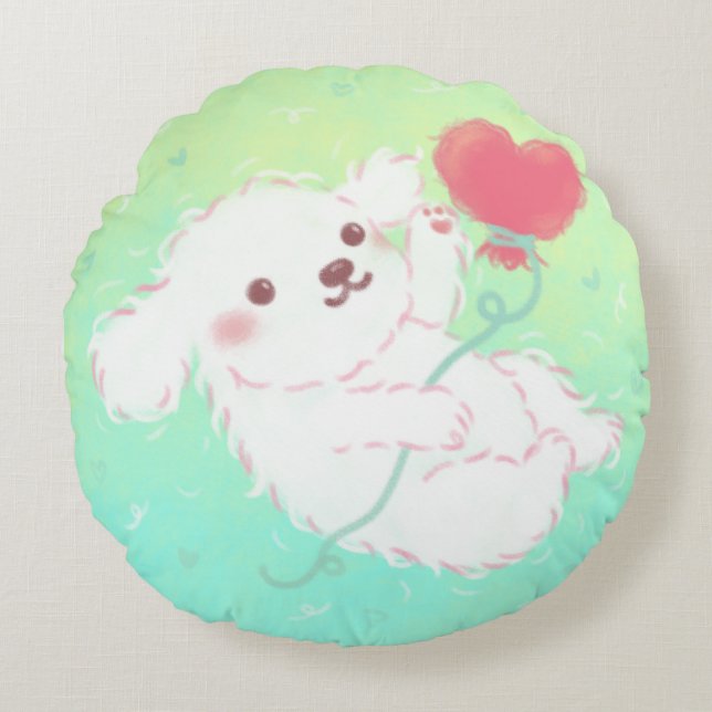 Almofada Redonda Cute Puppy with Heart Balloon (Frente)