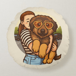 Almofada Redonda Cute Puppy with Heart Sunglasses 