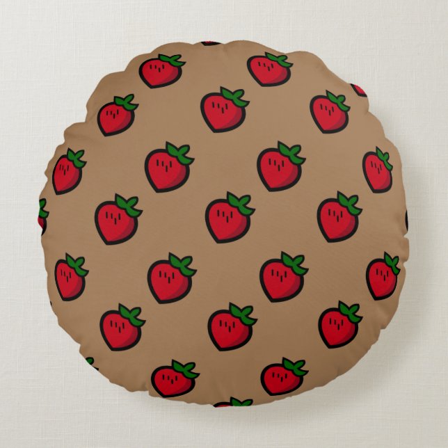 Almofada Redonda Cute Red Cartoon Strawberries for Vegetarians (Frente)