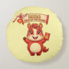 Almofada Redonda Cute Red Horse 2026 Year Of Te Horse