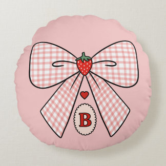 Almofada Redonda Cute Retro Monogram Initials Strawberry Coquette