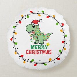 Almofada Redonda Cute Santa Dino Merry Christmas