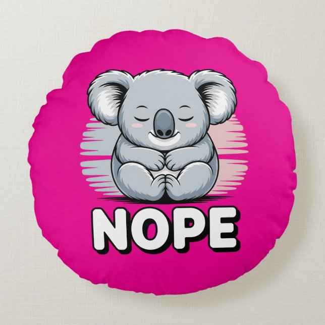 Almofada Redonda Cute Sleeping Koala “Nope” Funny Cartoon (Frente)