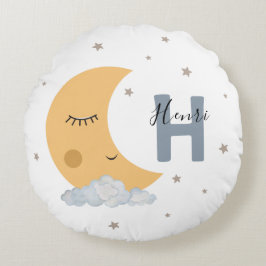 Almofada Redonda Cute Sleeping Moon Baby Room Pillow Name Initial