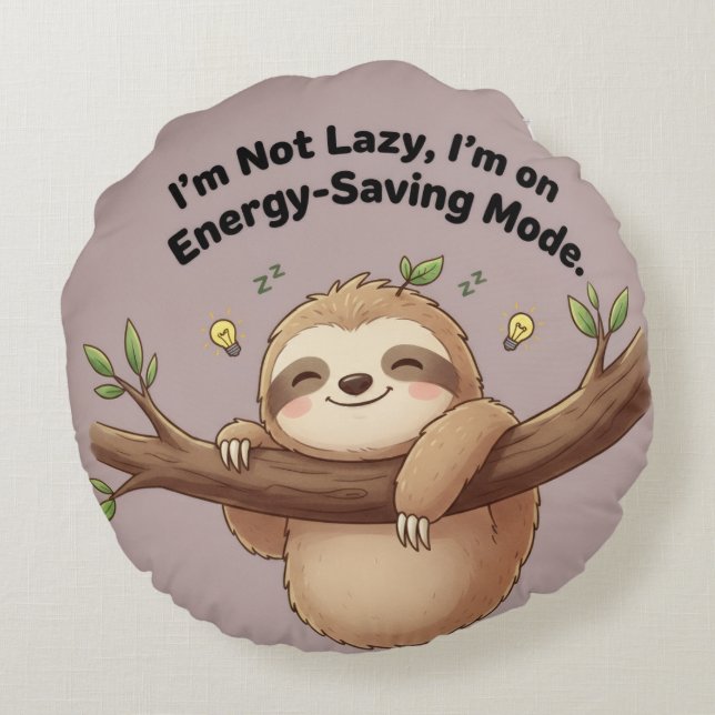 Almofada Redonda Cute Sloth "Energy-Saving Mode" (Verso)