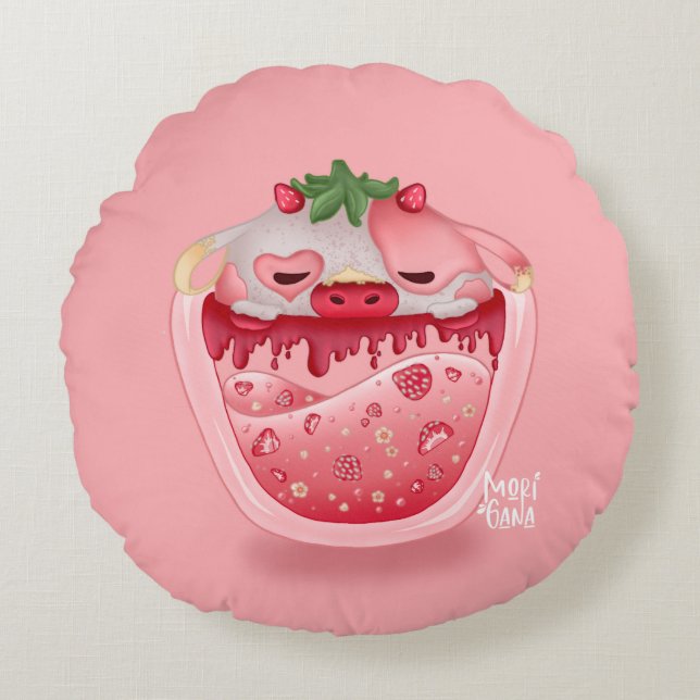 Almofada Redonda Cute Strawberry Throw Pillow – Kawaii Design (Frente)