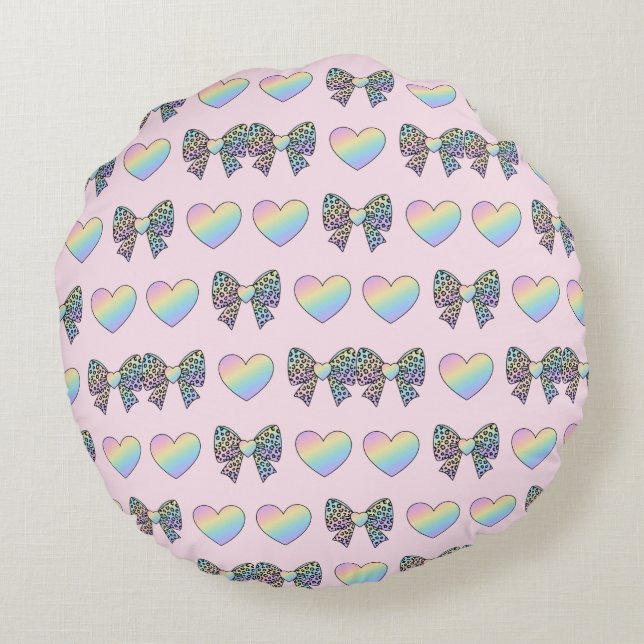 Almofada Redonda  cute sweet rainbow hearts pastel gradient pattern (Verso)