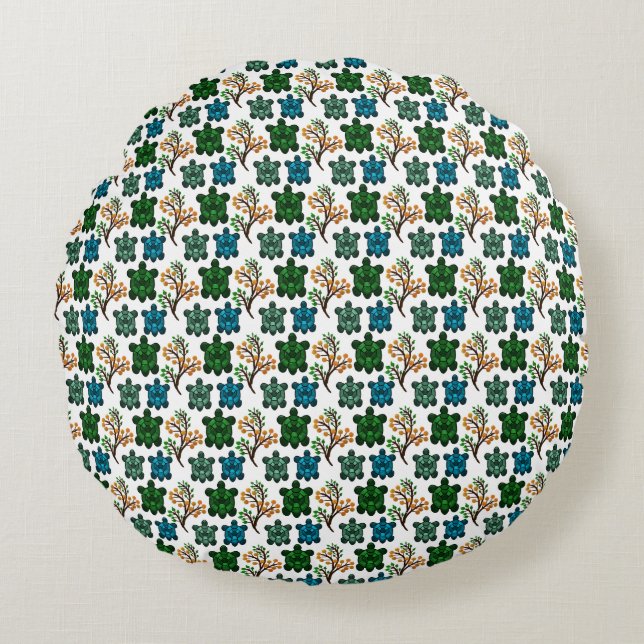 Almofada Redonda Cute Turtle Seamless Pattern | Ocean Animal Repeat (Frente)
