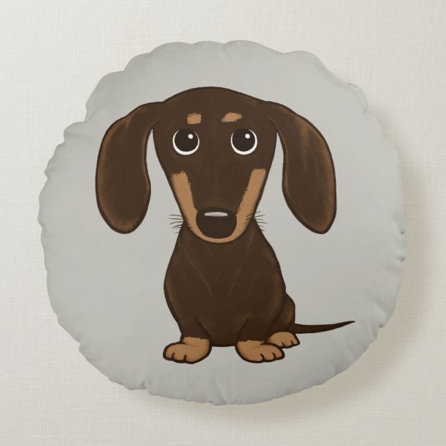 Almofada Redonda Dachshund de Chocolate Cortado | Cachorro-protetor (Frente)