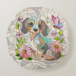Almofada Redonda Dachshund dog - Doxie - mosaico colorido