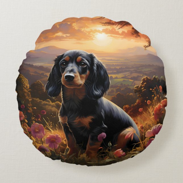 Almofada Redonda Dachshund Em Dusk (Frente)