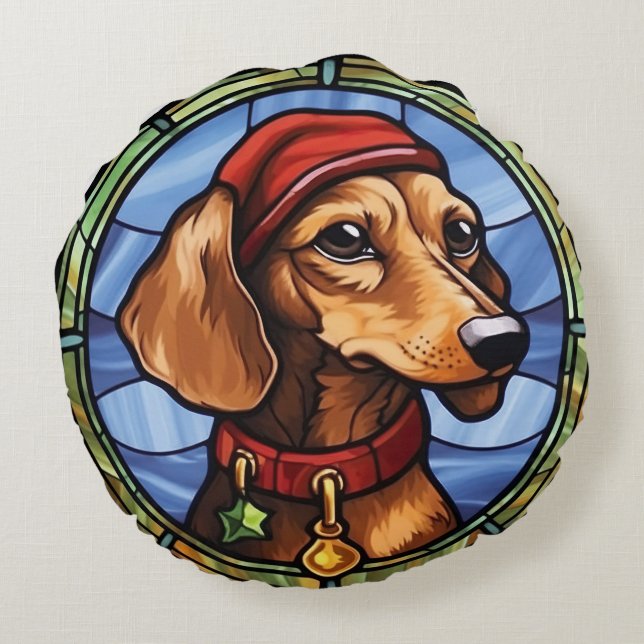 Almofada Redonda Dachshund Stainha Glass Christmas (Verso)