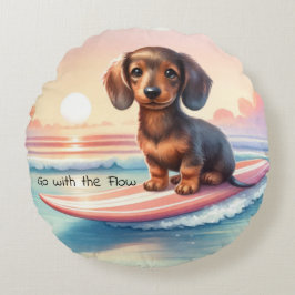 Almofada Redonda Dachshund Surfer Sunset Serenity