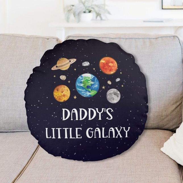 Almofada Redonda Daddy's Little Galaxy Funny Quote Space Nursery (Criador carregado)