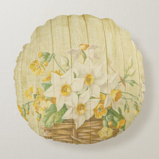 Almofada Redonda Daffodilos coloridos personalizados (Frente)