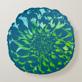 Almofada Redonda Dahlia flower teal pillow