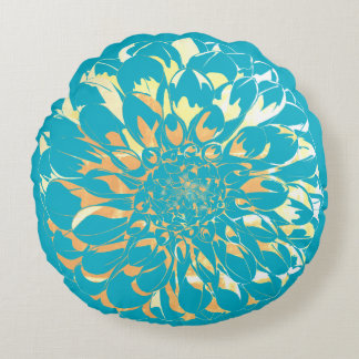 Almofada Redonda Dahlia flower two-sided turquoise pillow